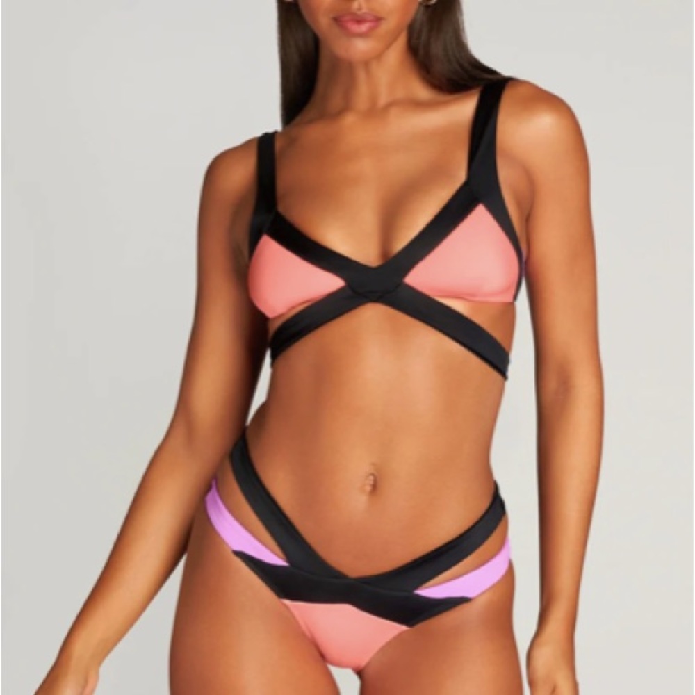 Agent Provocateur Mazzy Bikini - NWT - in black, coral and neon lilac. Size 2.